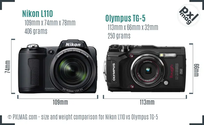 Nikon L110 vs Olympus TG-5 size comparison