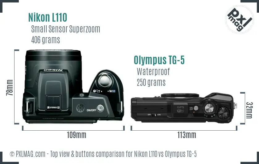 Nikon L110 vs Olympus TG-5 top view buttons comparison