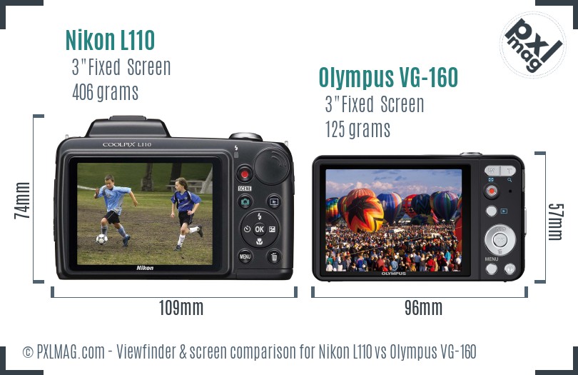 Nikon L110 vs Olympus VG-160 Screen and Viewfinder comparison