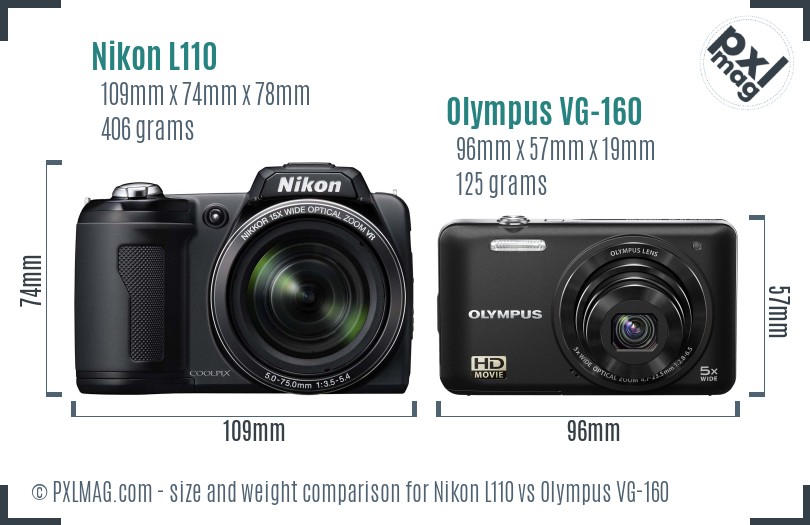 Nikon L110 vs Olympus VG-160 size comparison