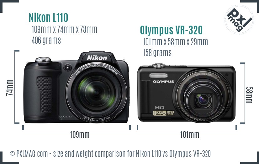 Nikon L110 vs Olympus VR-320 size comparison