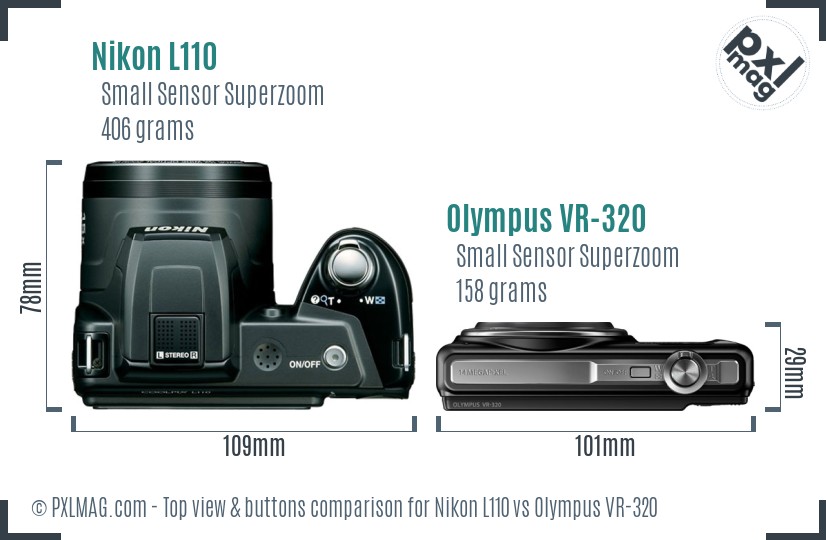 Nikon L110 vs Olympus VR-320 top view buttons comparison