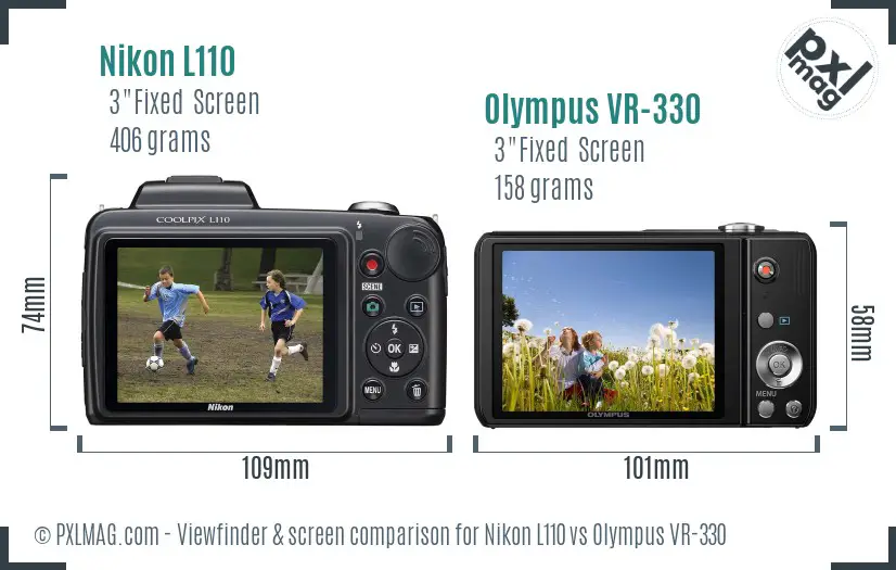 Nikon L110 vs Olympus VR-330 Screen and Viewfinder comparison