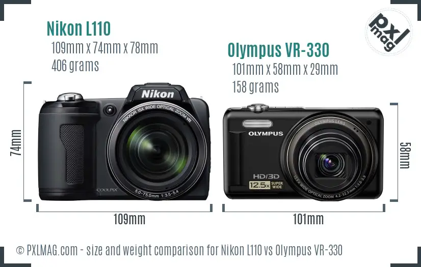 Nikon L110 vs Olympus VR-330 size comparison