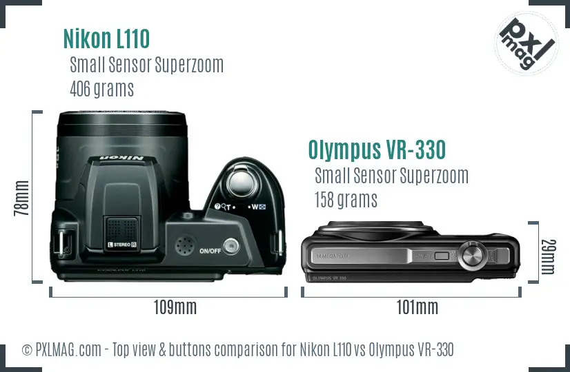 Nikon L110 vs Olympus VR-330 top view buttons comparison