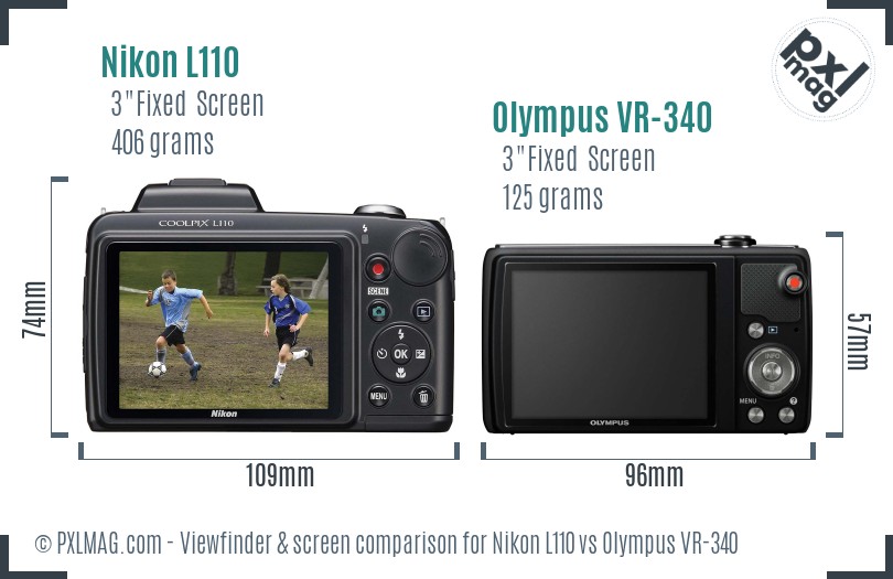 Nikon L110 vs Olympus VR-340 Screen and Viewfinder comparison