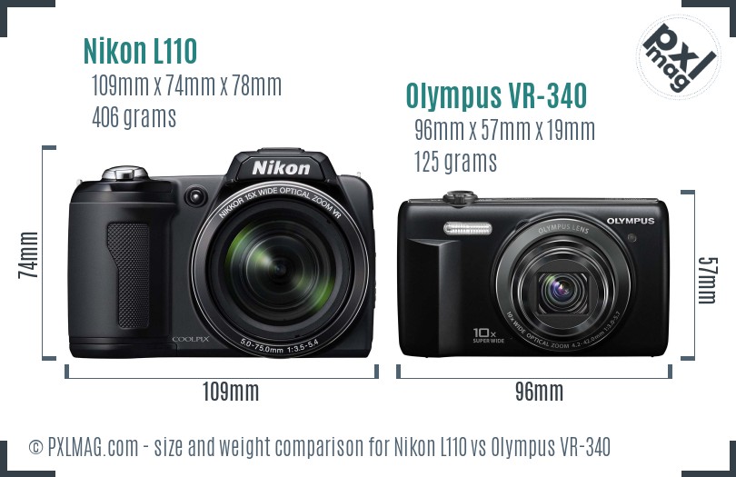 Nikon L110 vs Olympus VR-340 size comparison Nikon L110 vs Olympus VR-340 size comparison