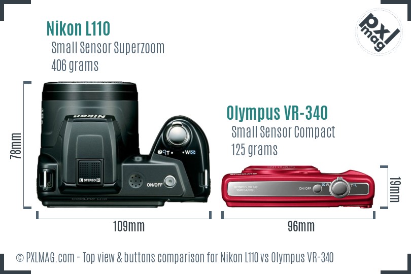 Nikon L110 vs Olympus VR-340 top view buttons comparison