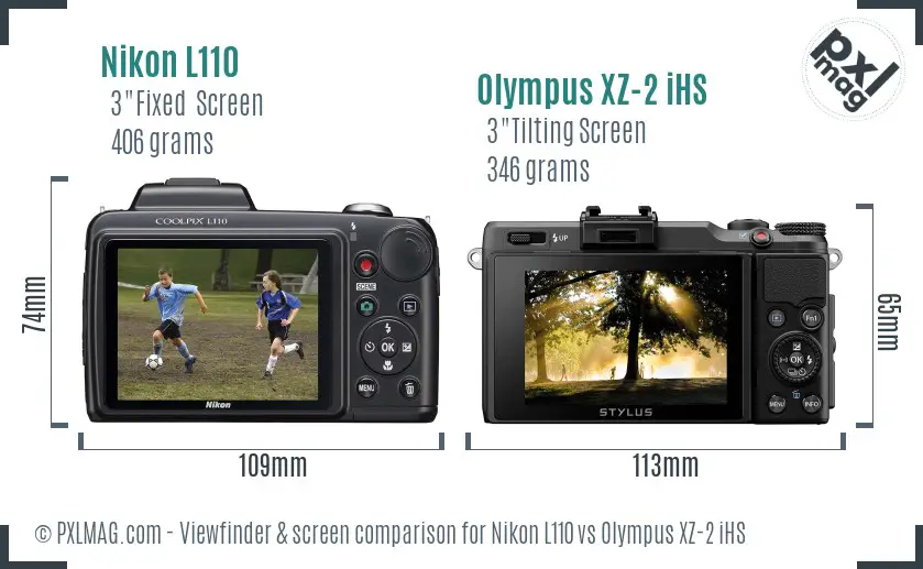 Nikon L110 vs Olympus XZ-2 iHS Screen and Viewfinder comparison