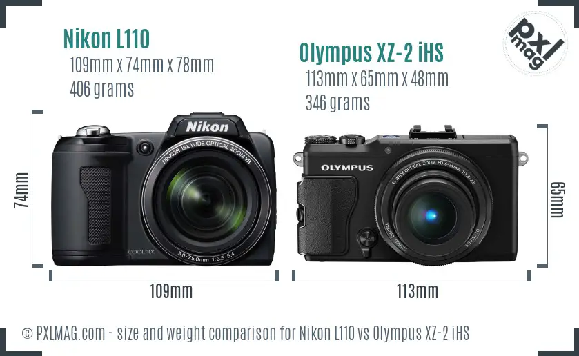 Nikon L110 vs Olympus XZ-2 iHS size comparison