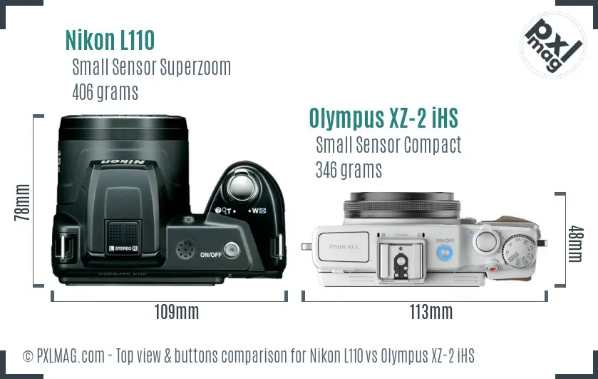 Nikon L110 vs Olympus XZ-2 iHS top view buttons comparison