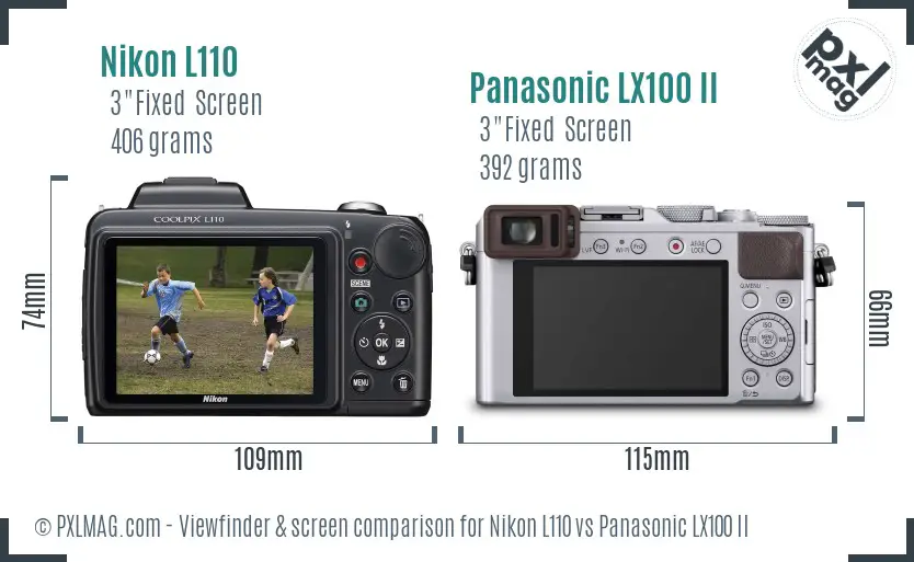 Nikon L110 vs Panasonic LX100 II Screen and Viewfinder comparison