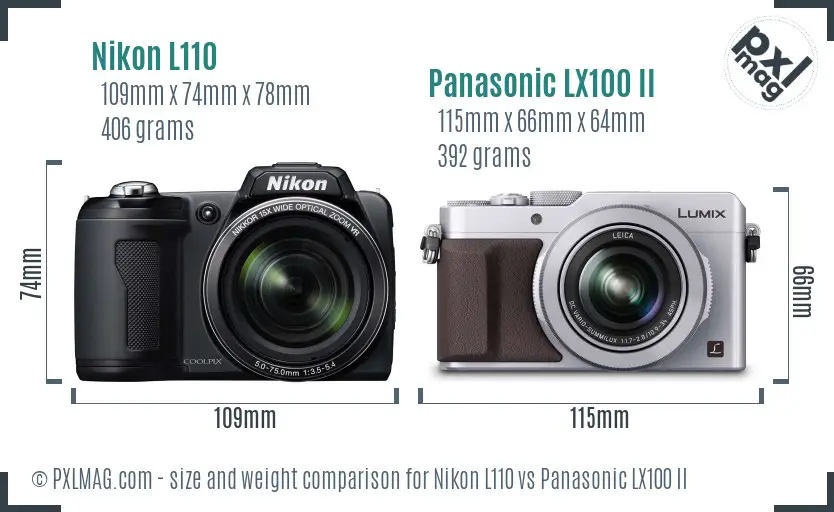 Nikon L110 vs Panasonic LX100 II size comparison