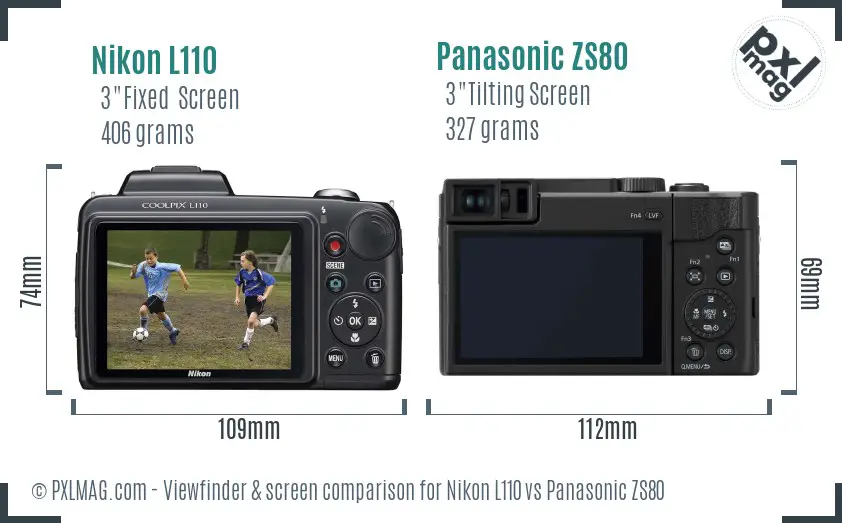 Nikon L110 vs Panasonic ZS80 Screen and Viewfinder comparison