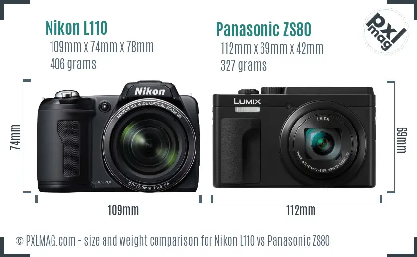 Nikon L110 vs Panasonic ZS80 size comparison