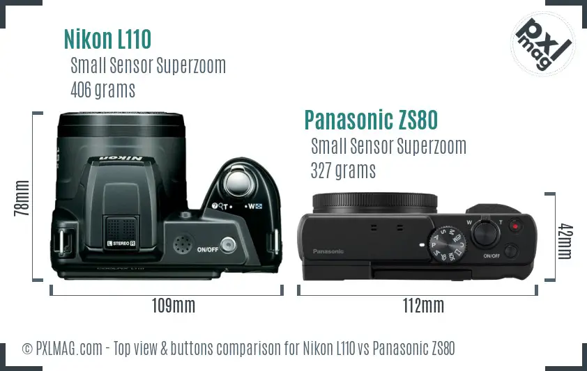 Nikon L110 vs Panasonic ZS80 top view buttons comparison