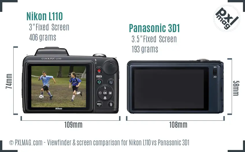 Nikon L110 vs Panasonic 3D1 Screen and Viewfinder comparison