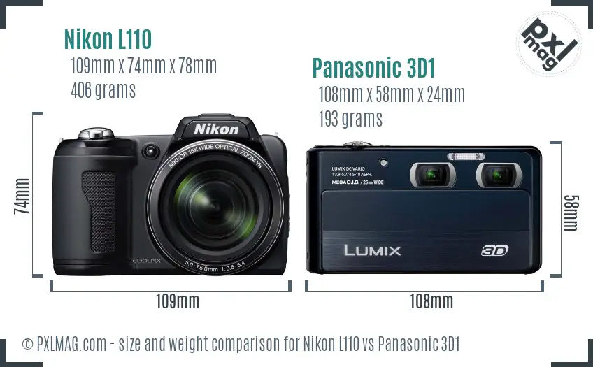 Nikon L110 vs Panasonic 3D1 size comparison
