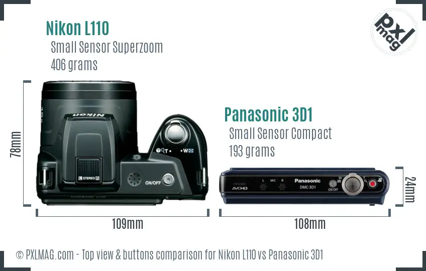 Nikon L110 vs Panasonic 3D1 top view buttons comparison