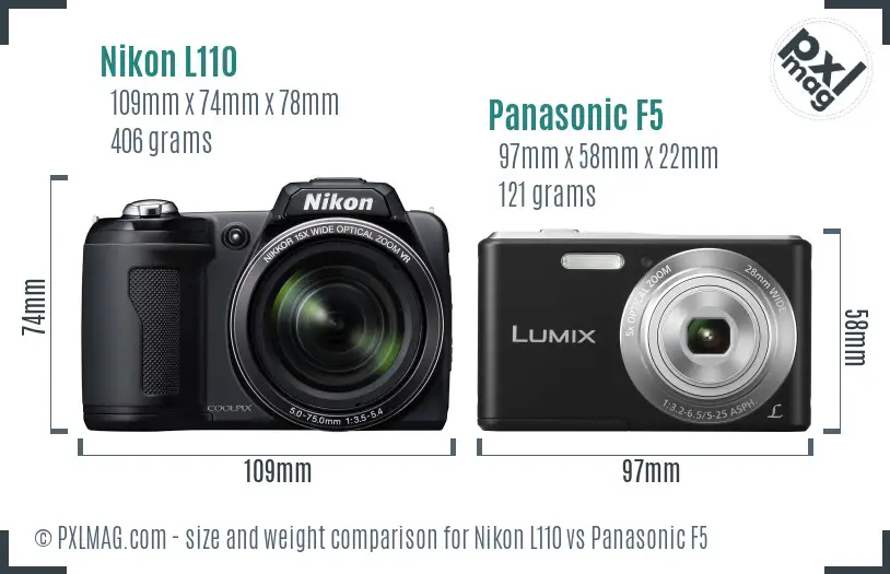 Nikon L110 vs Panasonic F5 size comparison Nikon L110 vs Panasonic F5 size comparison