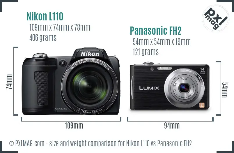 Nikon L110 vs Panasonic FH2 size comparison