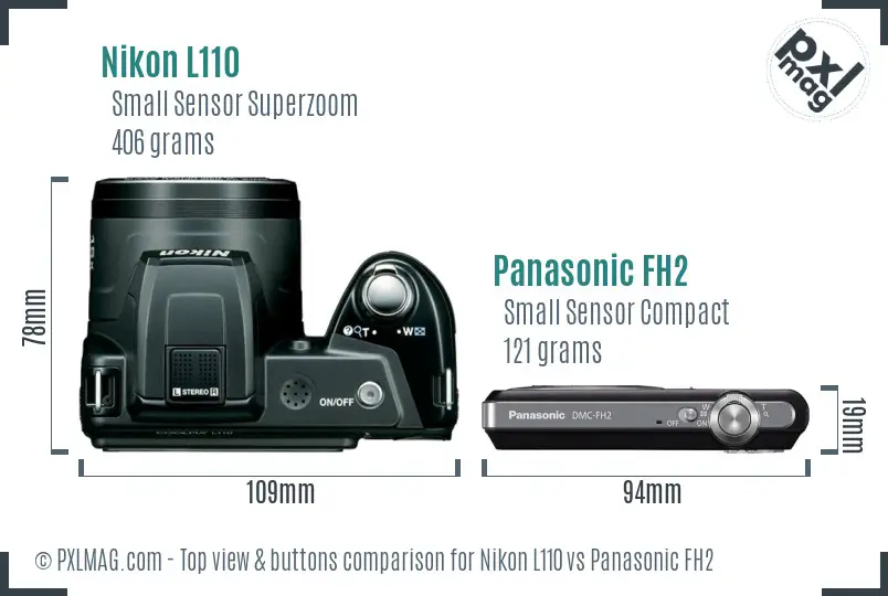Nikon L110 vs Panasonic FH2 top view buttons comparison