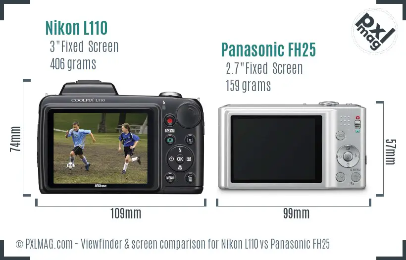 Nikon L110 vs Panasonic FH25 Screen and Viewfinder comparison
