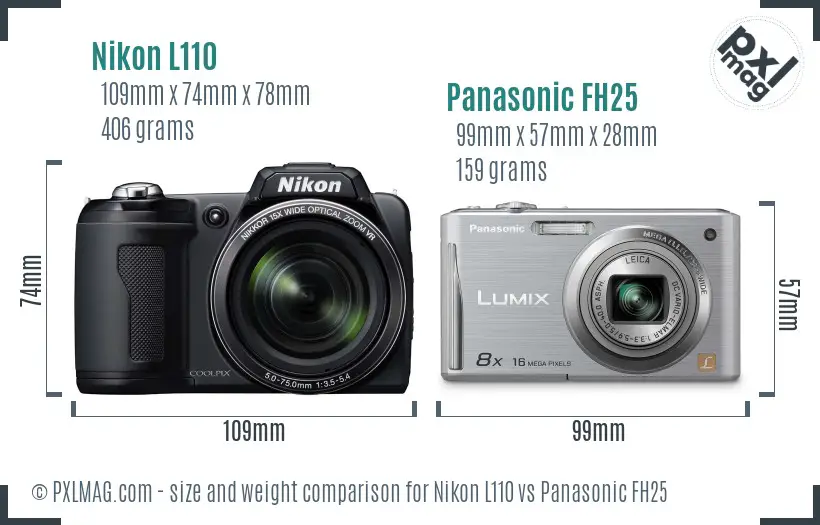 Nikon L110 vs Panasonic FH25 size comparison