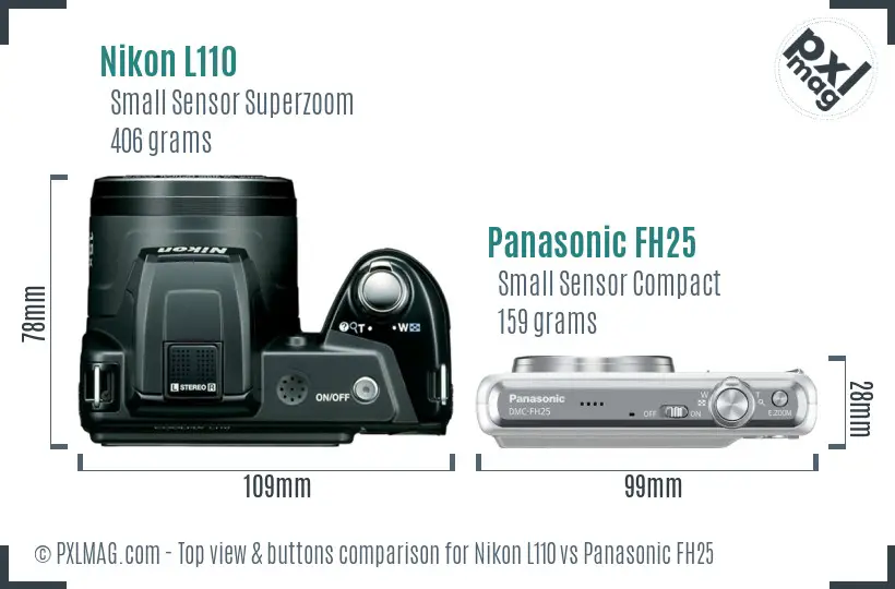 Nikon L110 vs Panasonic FH25 top view buttons comparison