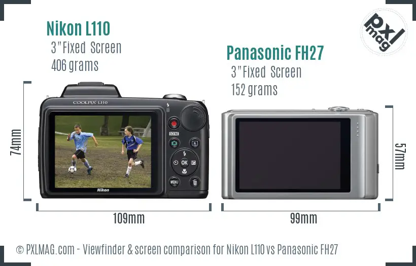 Nikon L110 vs Panasonic FH27 Screen and Viewfinder comparison