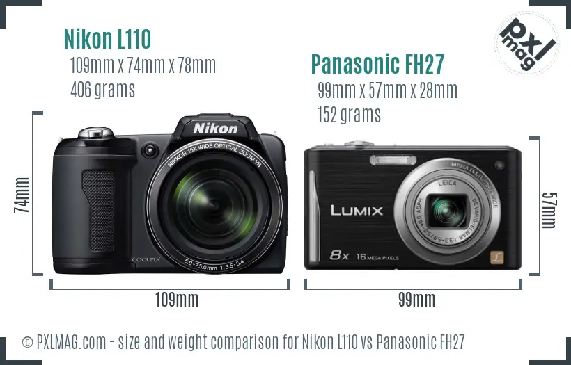 Nikon L110 vs Panasonic FH27 size comparison