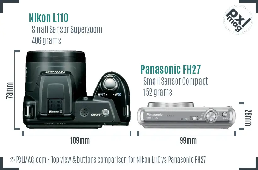 Nikon L110 vs Panasonic FH27 top view buttons comparison