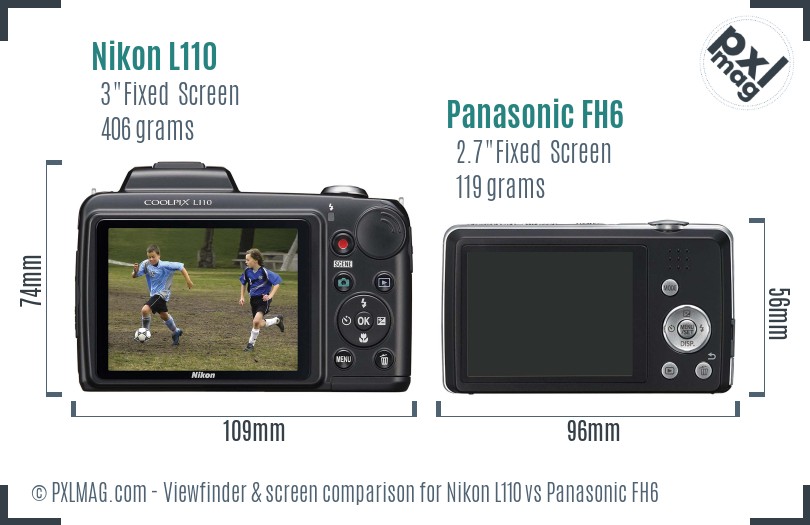 Nikon L110 vs Panasonic FH6 Screen and Viewfinder comparison
