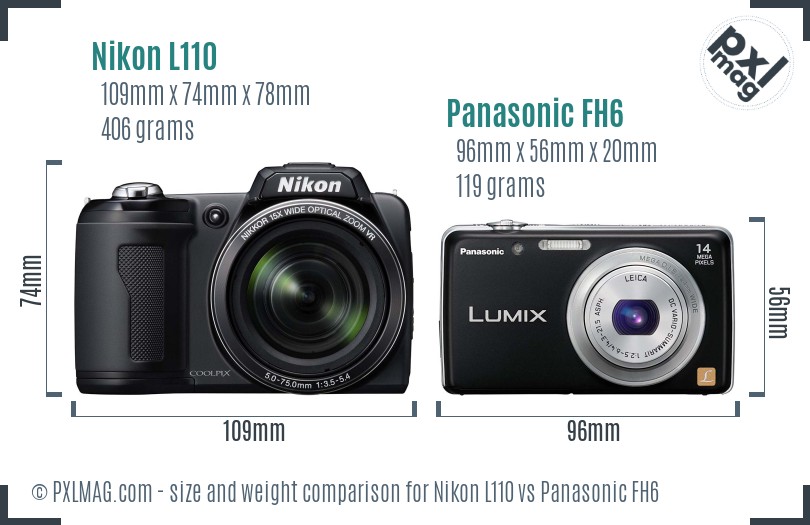 Nikon L110 vs Panasonic FH6 size comparison Nikon L110 vs Panasonic FH6 size comparison