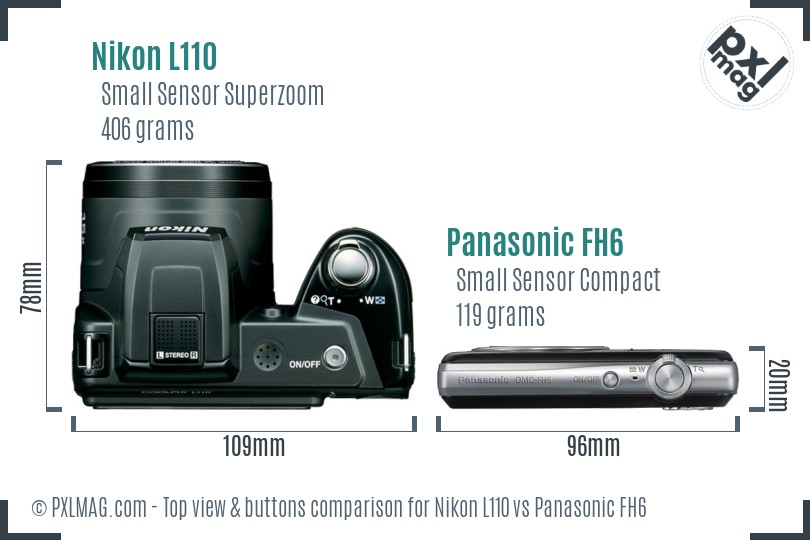 Nikon L110 vs Panasonic FH6 top view buttons comparison