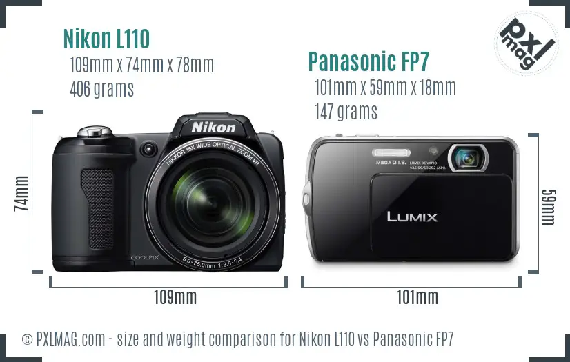 Nikon L110 vs Panasonic FP7 size comparison