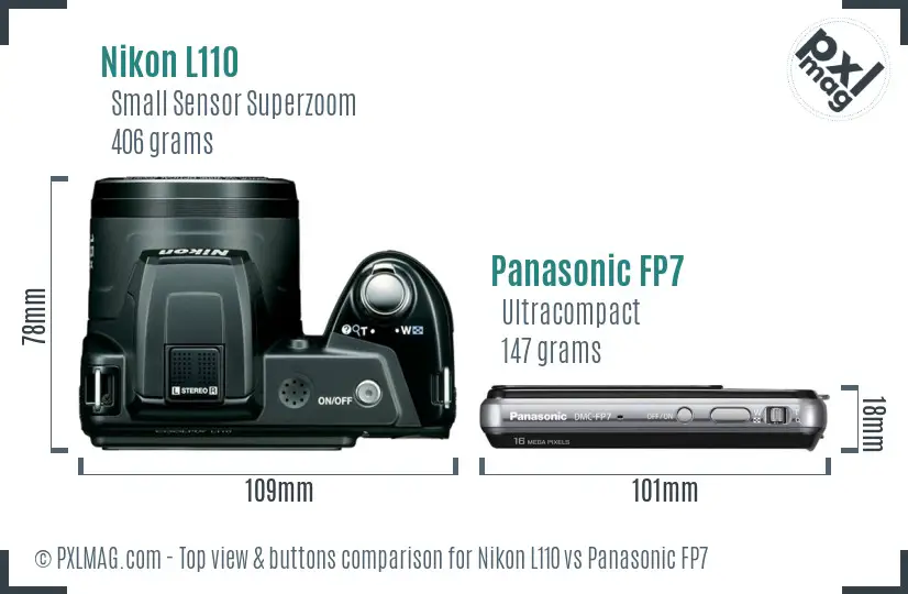 Nikon L110 vs Panasonic FP7 top view buttons comparison