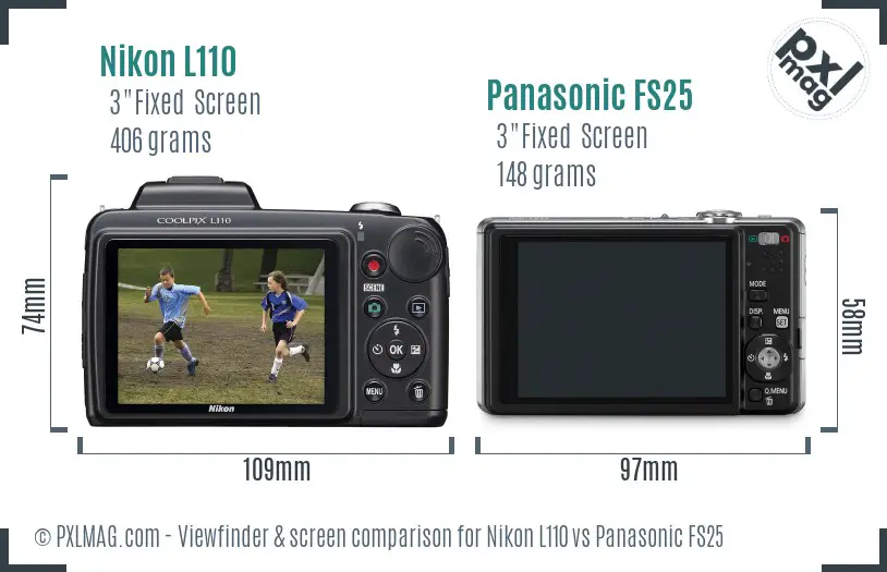 Nikon L110 vs Panasonic FS25 Screen and Viewfinder comparison