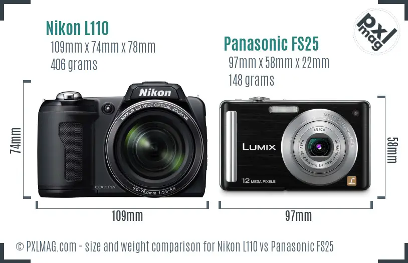 Nikon L110 vs Panasonic FS25 size comparison