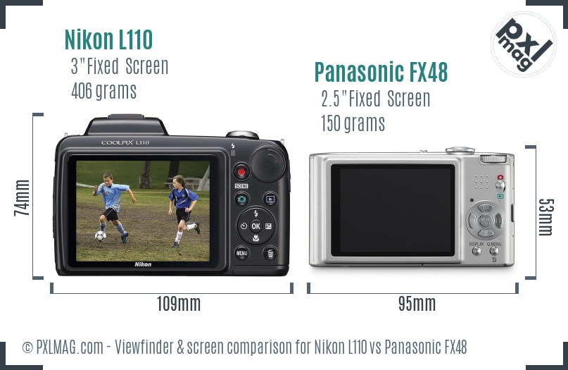 Nikon L110 vs Panasonic FX48 Screen and Viewfinder comparison