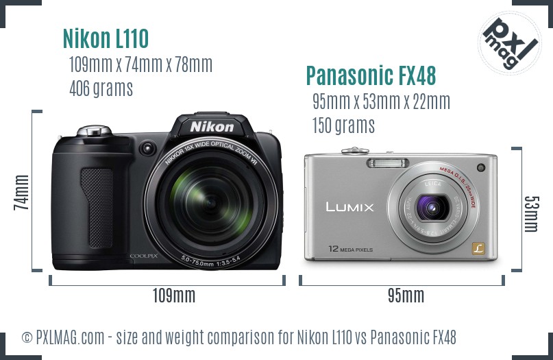 Nikon L110 vs Panasonic FX48 size comparison Nikon L110 vs Panasonic FX48 size comparison