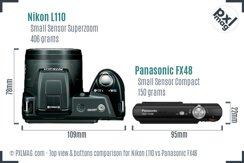 Nikon L110 vs Panasonic FX48 top view buttons comparison