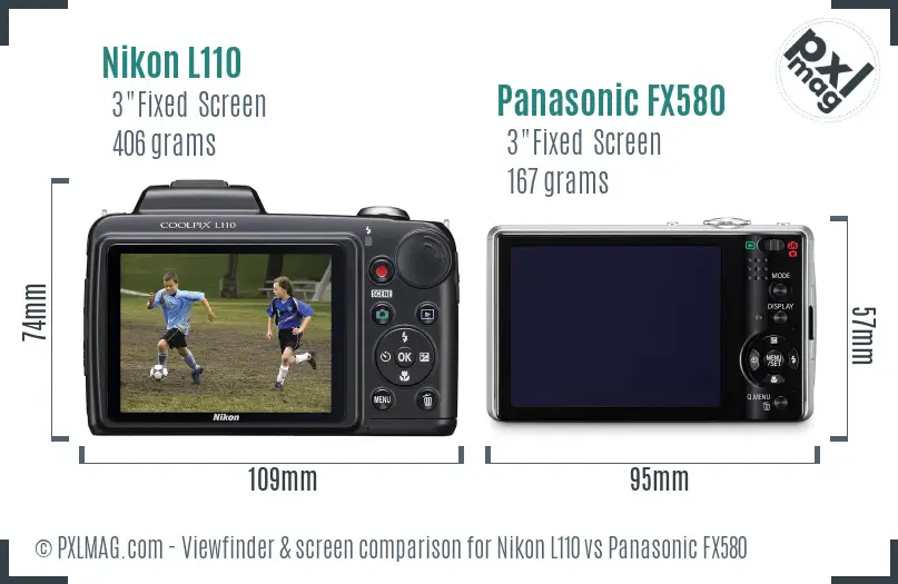 Nikon L110 vs Panasonic FX580 Screen and Viewfinder comparison