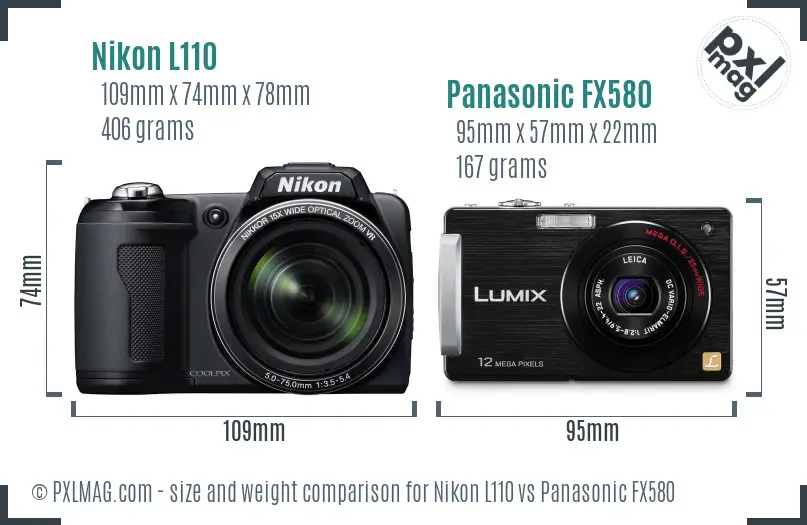 Nikon L110 vs Panasonic FX580 size comparison