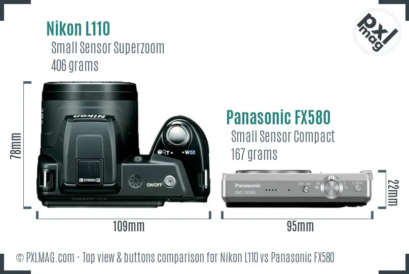Nikon L110 vs Panasonic FX580 top view buttons comparison