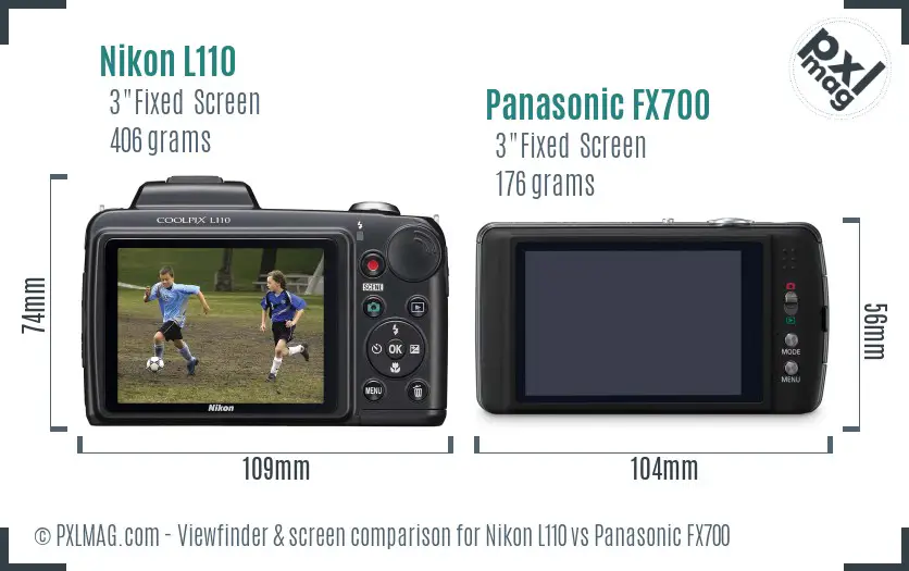 Nikon L110 vs Panasonic FX700 Screen and Viewfinder comparison
