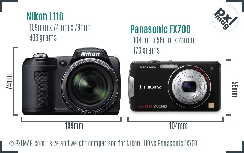 Nikon L110 vs Panasonic FX700 size comparison