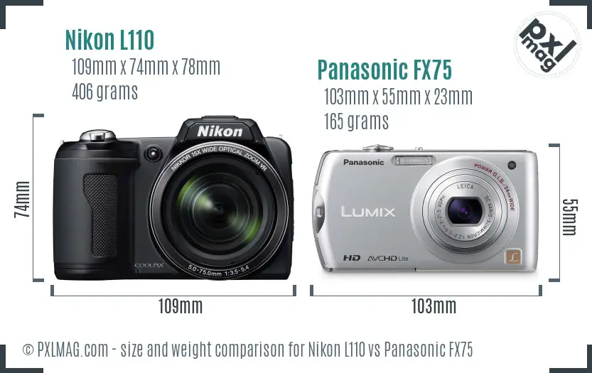 Nikon L110 vs Panasonic FX75 size comparison