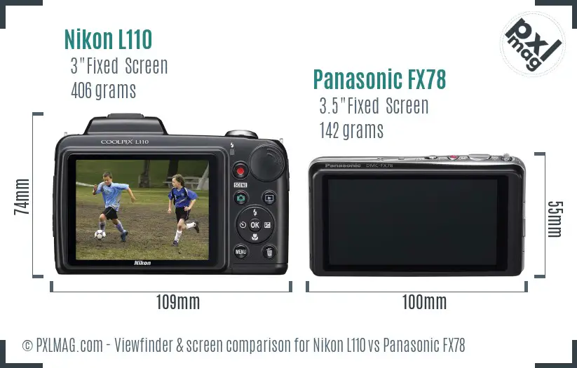 Nikon L110 vs Panasonic FX78 Screen and Viewfinder comparison
