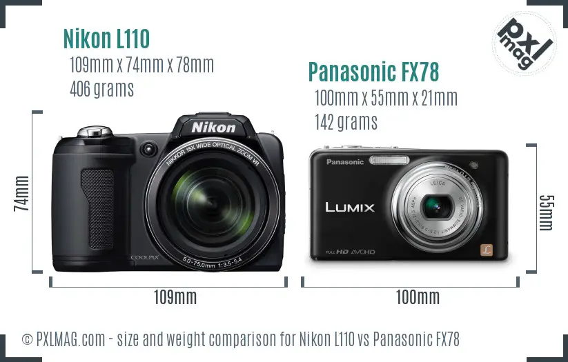 Nikon L110 vs Panasonic FX78 size comparison